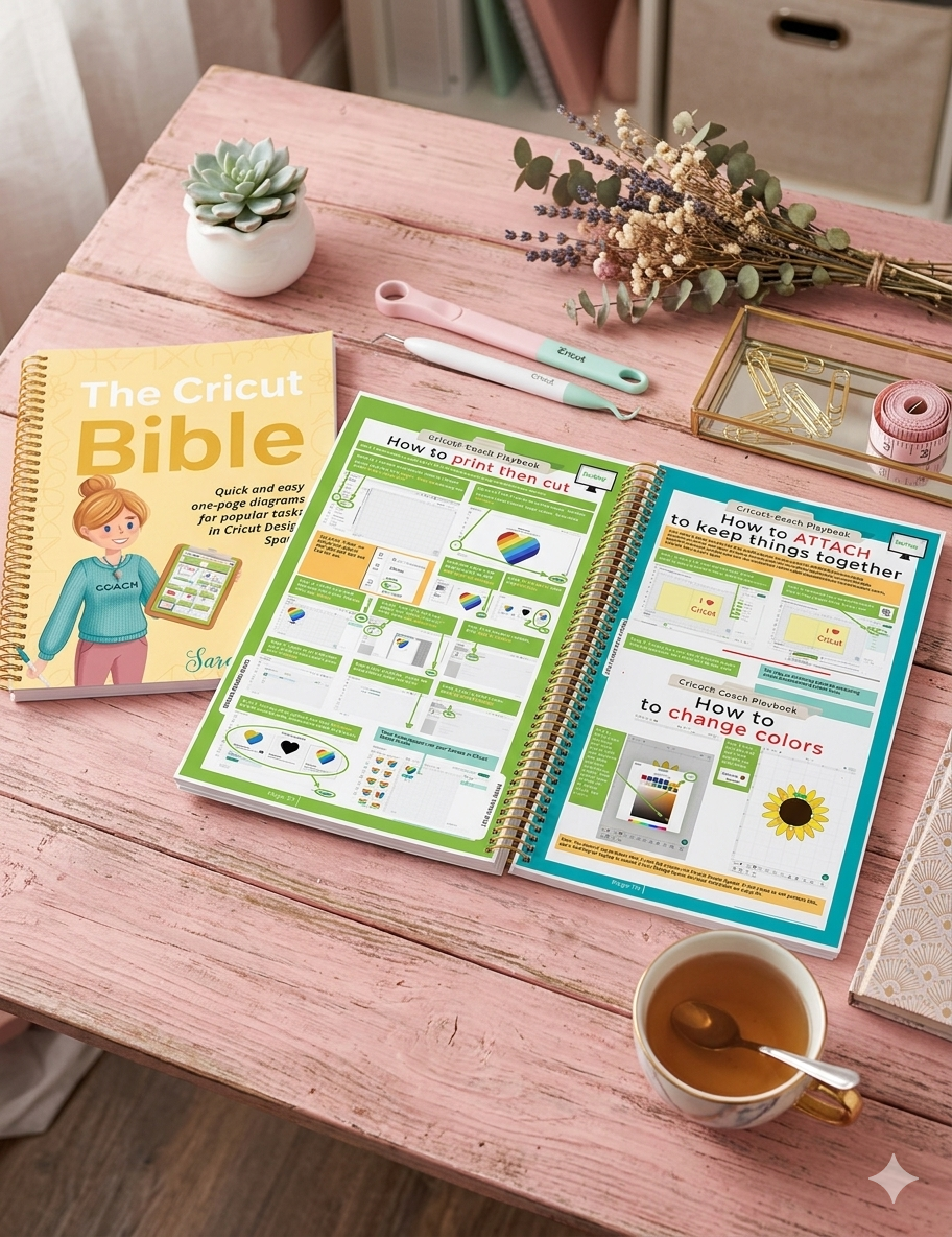 Person using Cricut Coach Playbook on laptop, tablet and phone