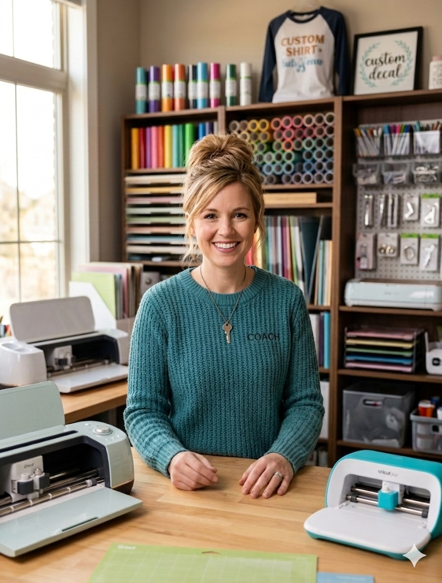 Sarah, the author, in her Cricut craft room